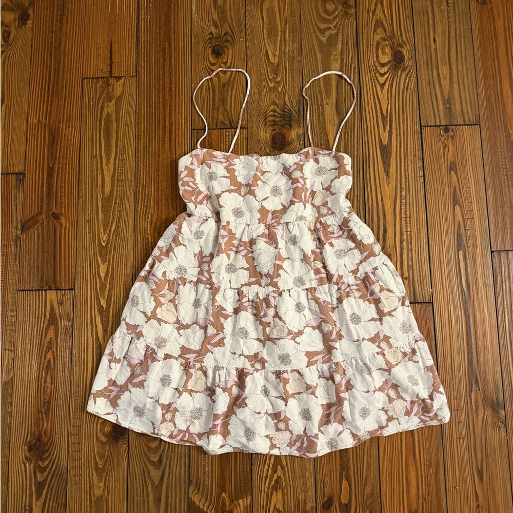 Abercrombie & Fitch Floral Mini Dress in White and Brown - Picture 1 of 4